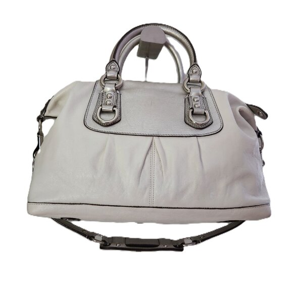 Coach Ashley White & Silver Leather Convertible Shoulder Bag Purse - Picture 4 of 17